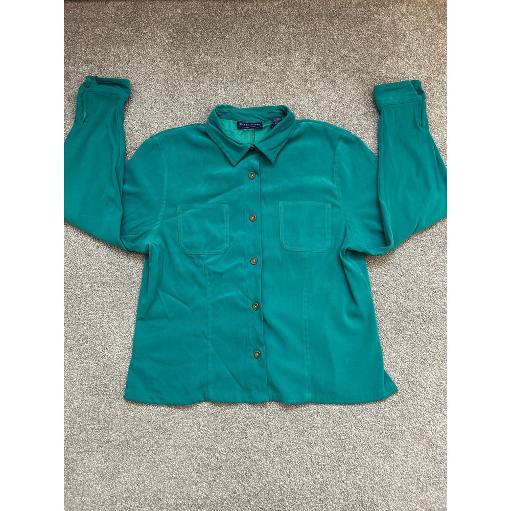 Karen Scott Button Down Shirt Womens L Teal Excellent Long Sleeve Pocketed